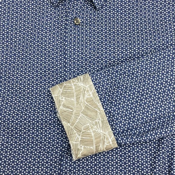 Ted Baker Men's Blue Print Shirt Slim Fit Button Front Long Sleeves size 15 - Picture 3 of 11